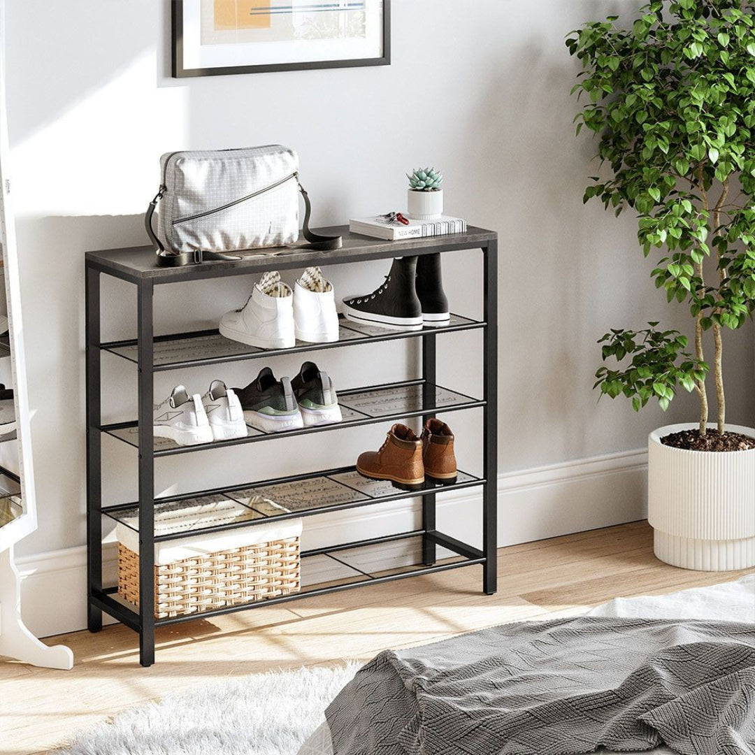 5 Tier Shoe Rack With Mesh Shelves & Storage Top Organizer – product view 16 | Ridgefield Furniture