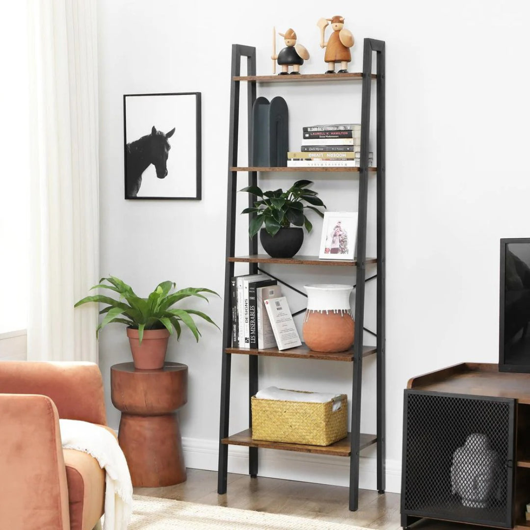 5 Tier Ladder Shelf With Steel Frame – product view 2 | Ridgefield Furniture