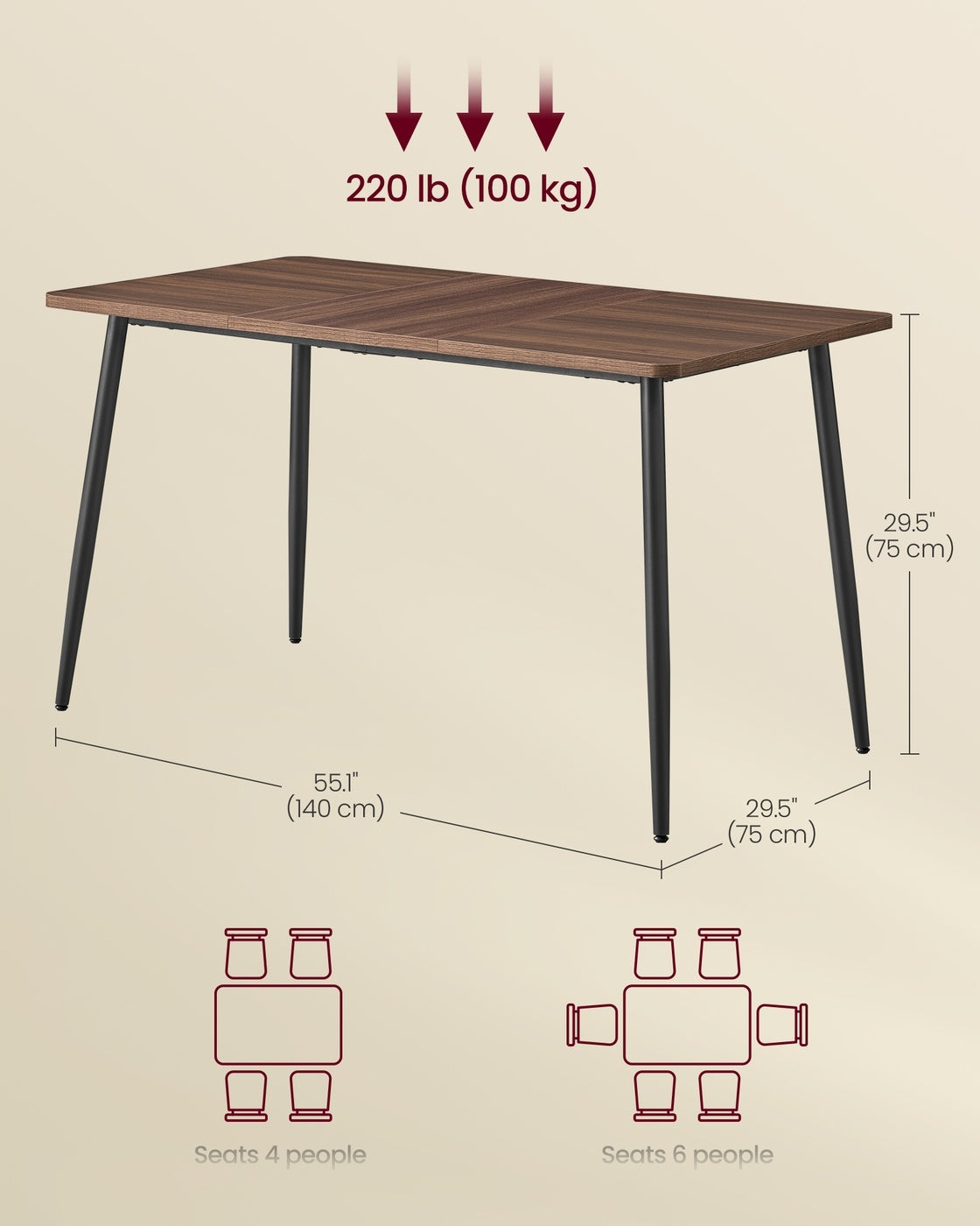 55.1 Inch Dining Table For 4 To 6 People, Modern Kitchen Table - product photo 09