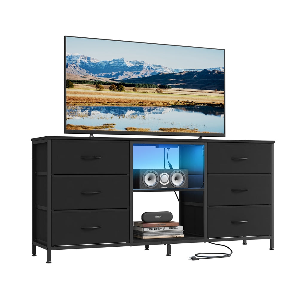 6 Drawer Dresser TV Stand With LED Lights & Outlets, 57.8 Inch - product photo 01