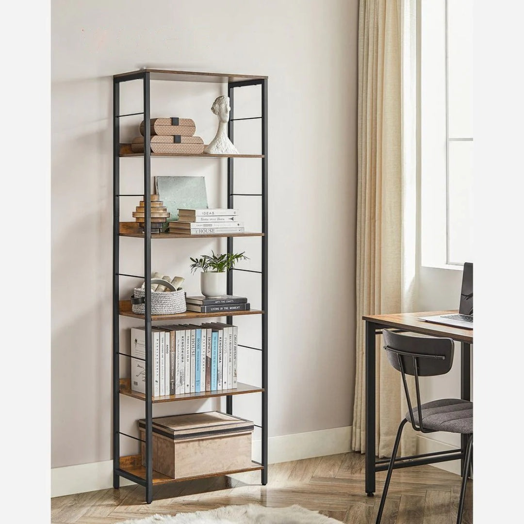 6 Tier Industrial Bookshelf – product view 2 | Ridgefield Furniture