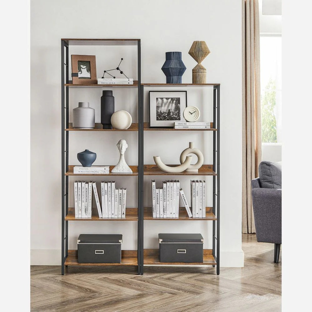 6 Tier Industrial Bookshelf With Steel Frame Storage Shelf – product view 3 | Ridgefield Furniture