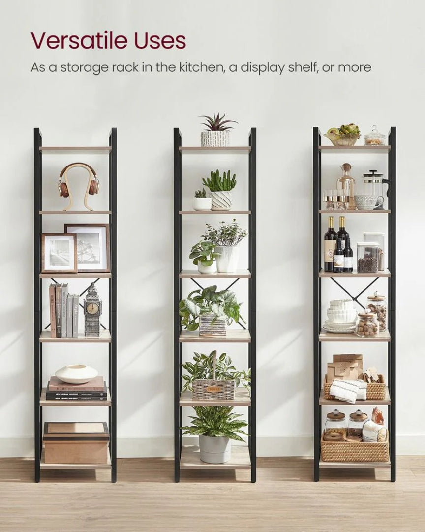 6 Tier Narrow Bookcase With Steel Frame Storage Shelf – product view 13 | Ridgefield Furniture