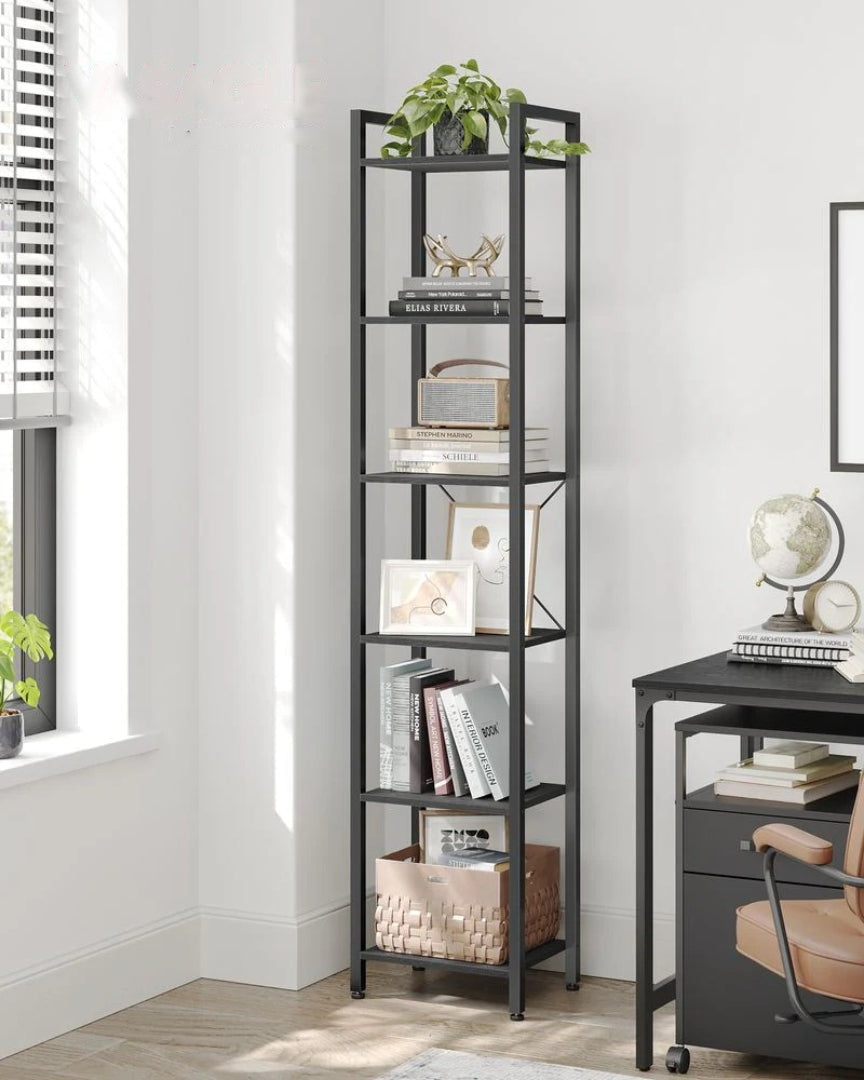 6 Tier Narrow Bookcase With Steel Frame Storage Shelf – product view 23 | Ridgefield Furniture