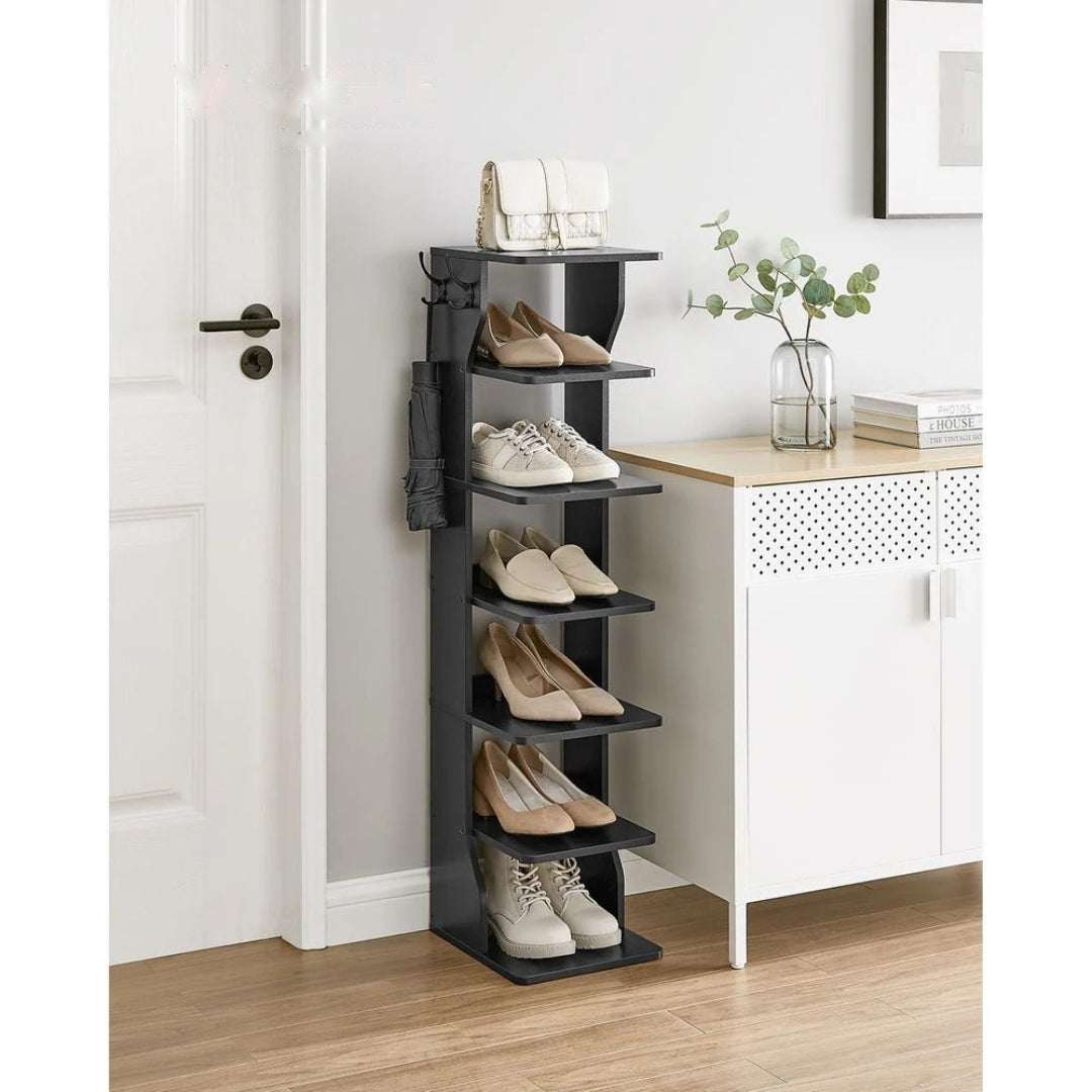 7 Tier Slim Shoe Rack With Hooks – product view 5 | Ridgefield Furniture