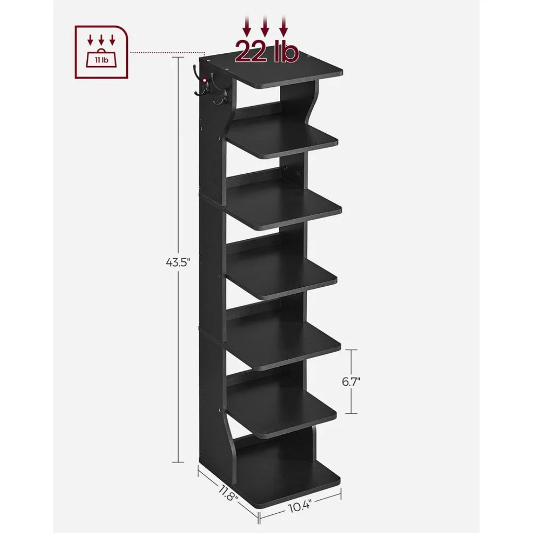 7 Tier Slim Shoe Rack With Hooks – product view 10 | Ridgefield Furniture