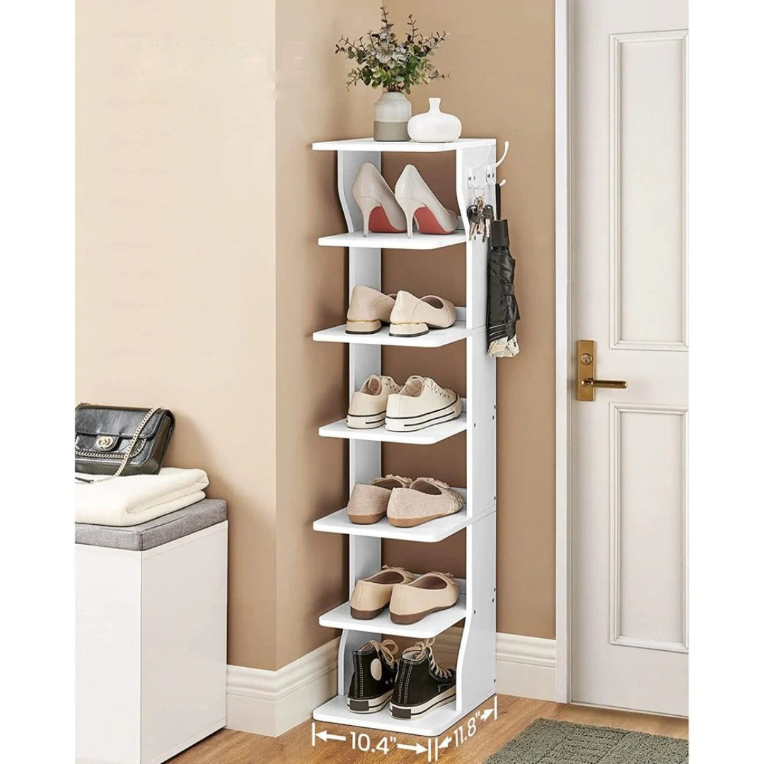 7 Tier Slim Shoe Rack With Hooks – product view 13 | Ridgefield Furniture