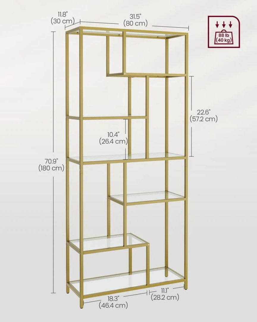 6 Tier Tall Bookshelf With Tempered Glass Shelves – product view 5 | Ridgefield Furniture