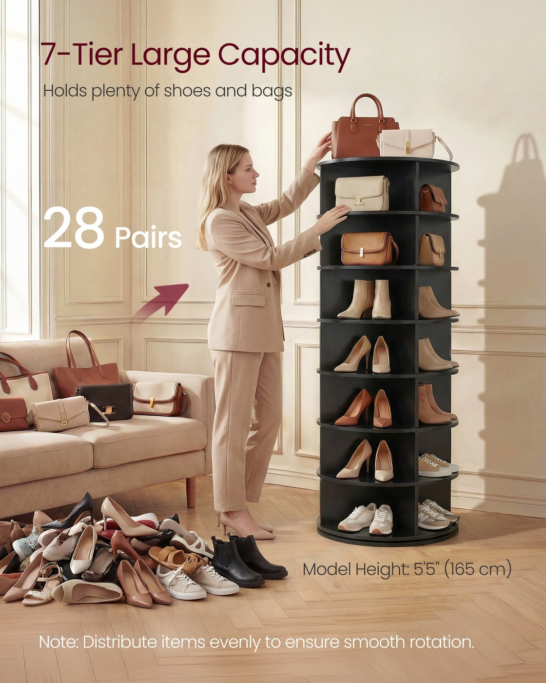 7 Tier Rotating Shoe Rack Tower, 360 Degree Free Standing Organizer - product photo 16