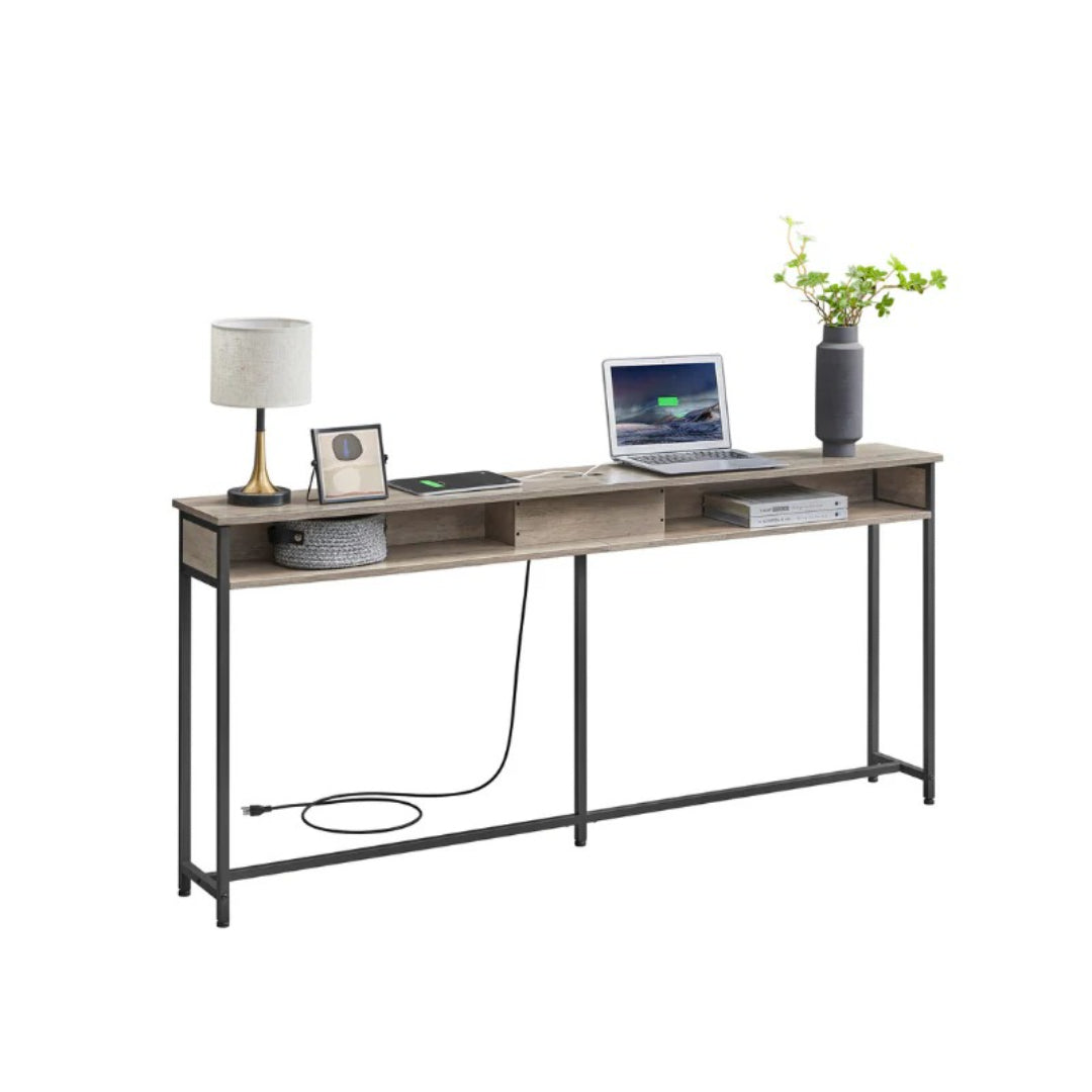 70-Inch Console Table with Charging Station and Storage Shelves – product view 3 | Ridgefield Furniture