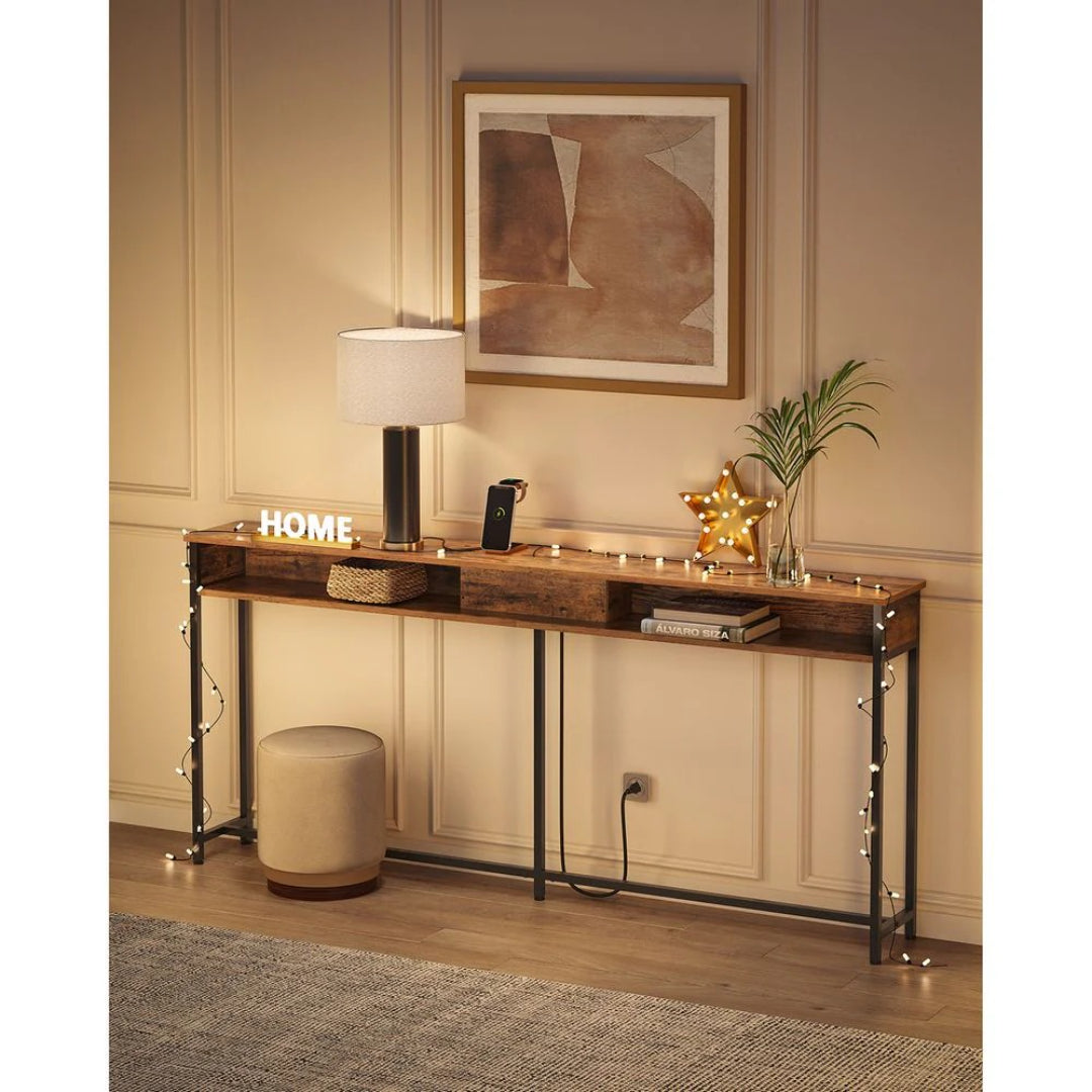 70-Inch Console Table with Charging Station and Storage Shelves – product view 5 | Ridgefield Furniture