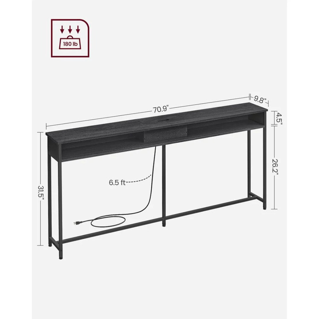 70-Inch Console Table with Charging Station and Storage Shelves – product view 16 | Ridgefield Furniture