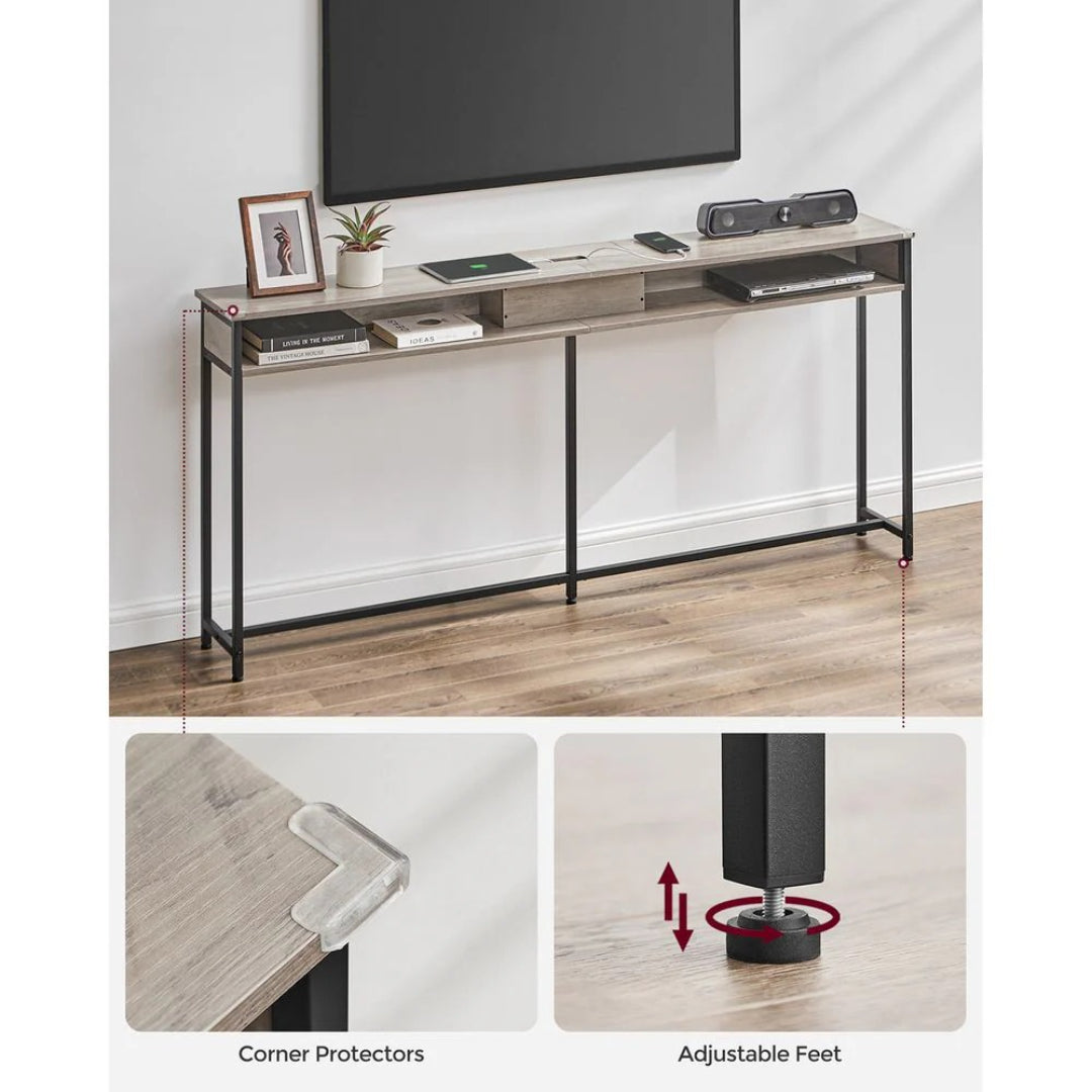 70-Inch Console Table with Charging Station and Storage Shelves – product view 25 | Ridgefield Furniture