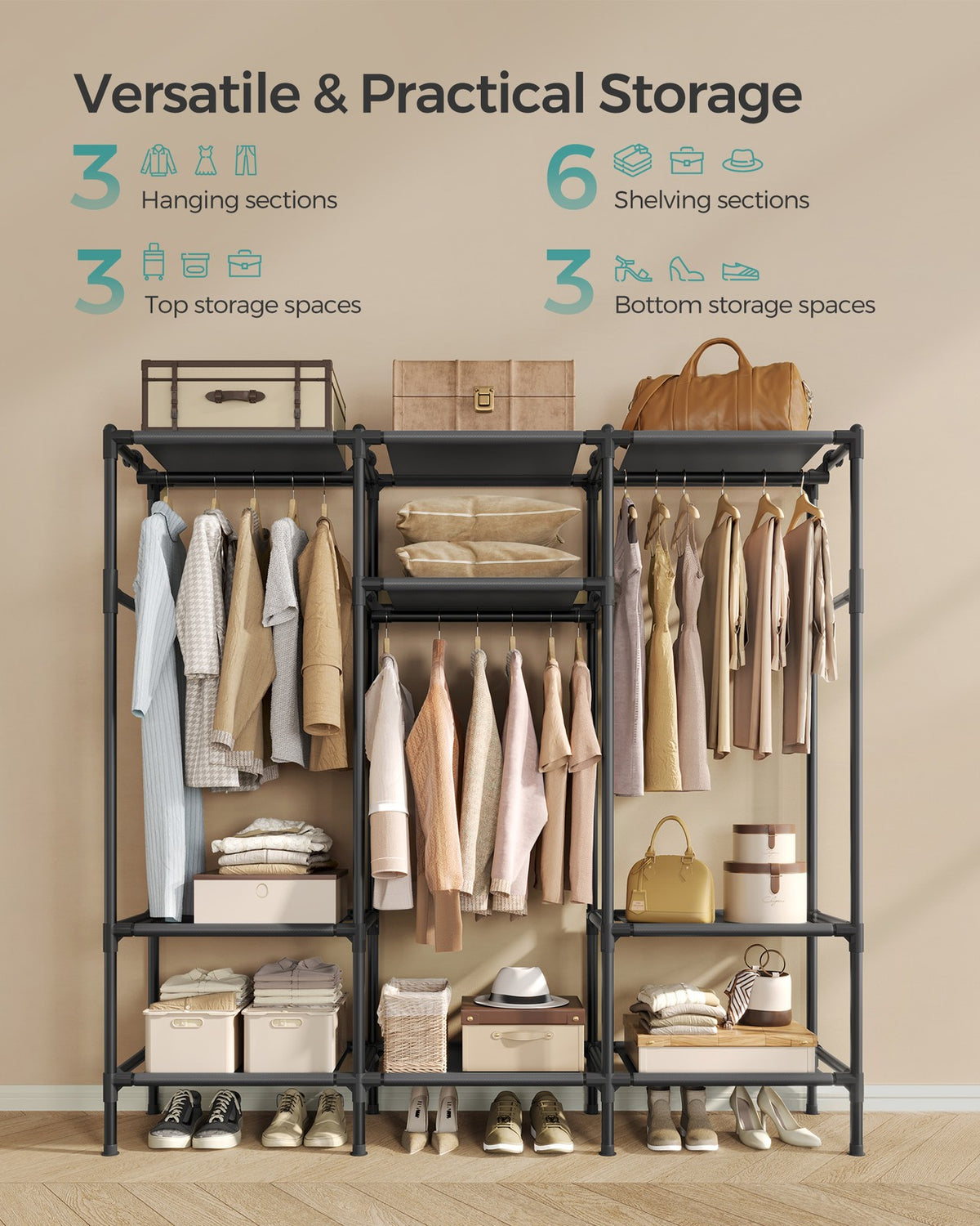 74.8” High Clothes Rack With Hanging Rails - product photo 10