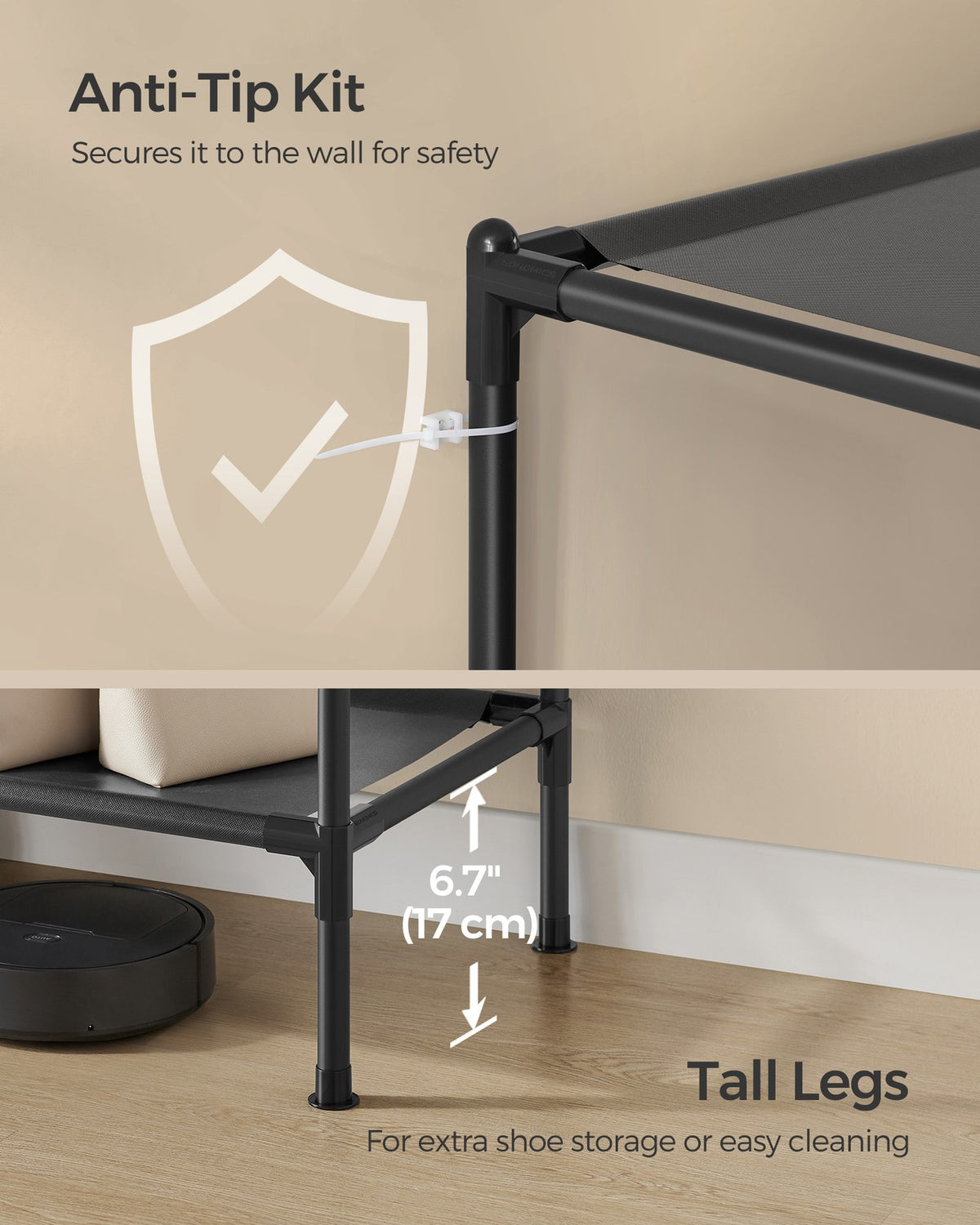 74.8” High Clothes Rack With Hanging Rails - product photo 12