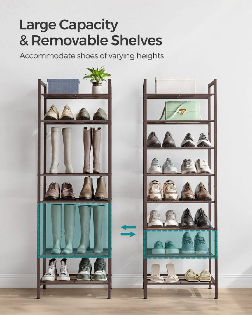 8 Tier Narrow Shoe Rack With Metal Shelves – product view 3 | Ridgefield Furniture