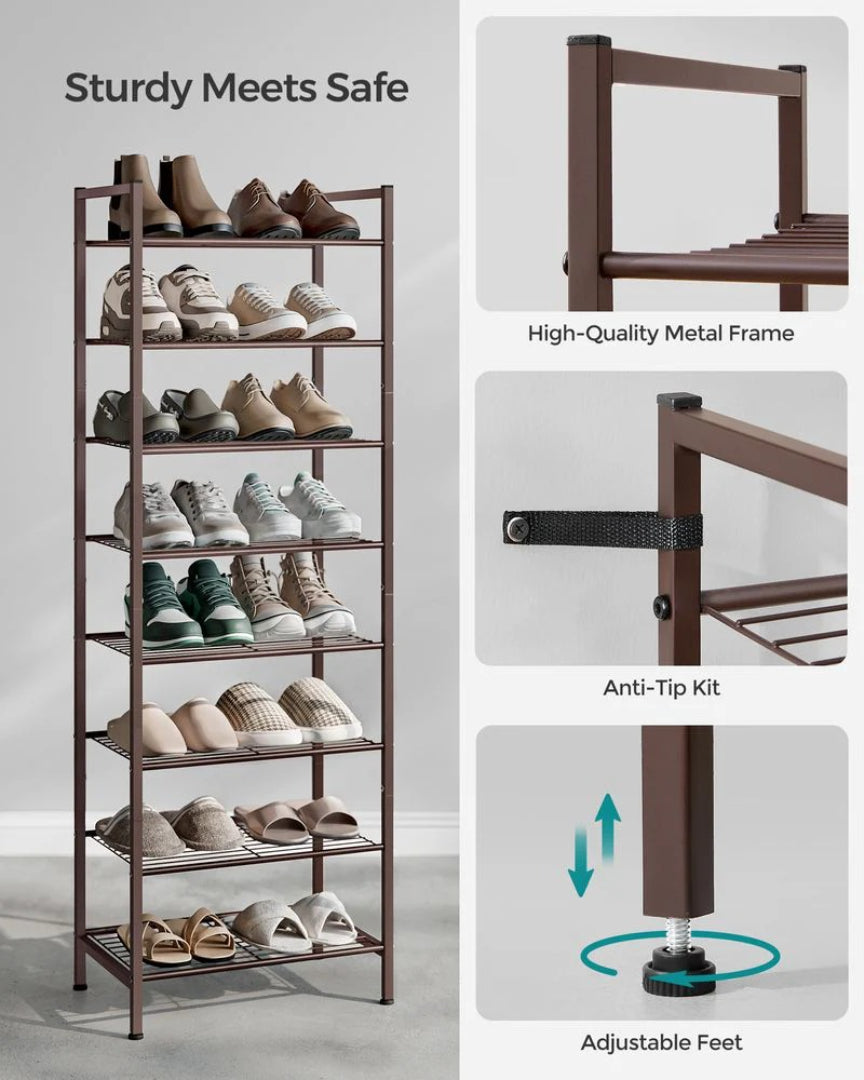 8 Tier Narrow Shoe Rack With Metal Shelves – product view 5 | Ridgefield Furniture