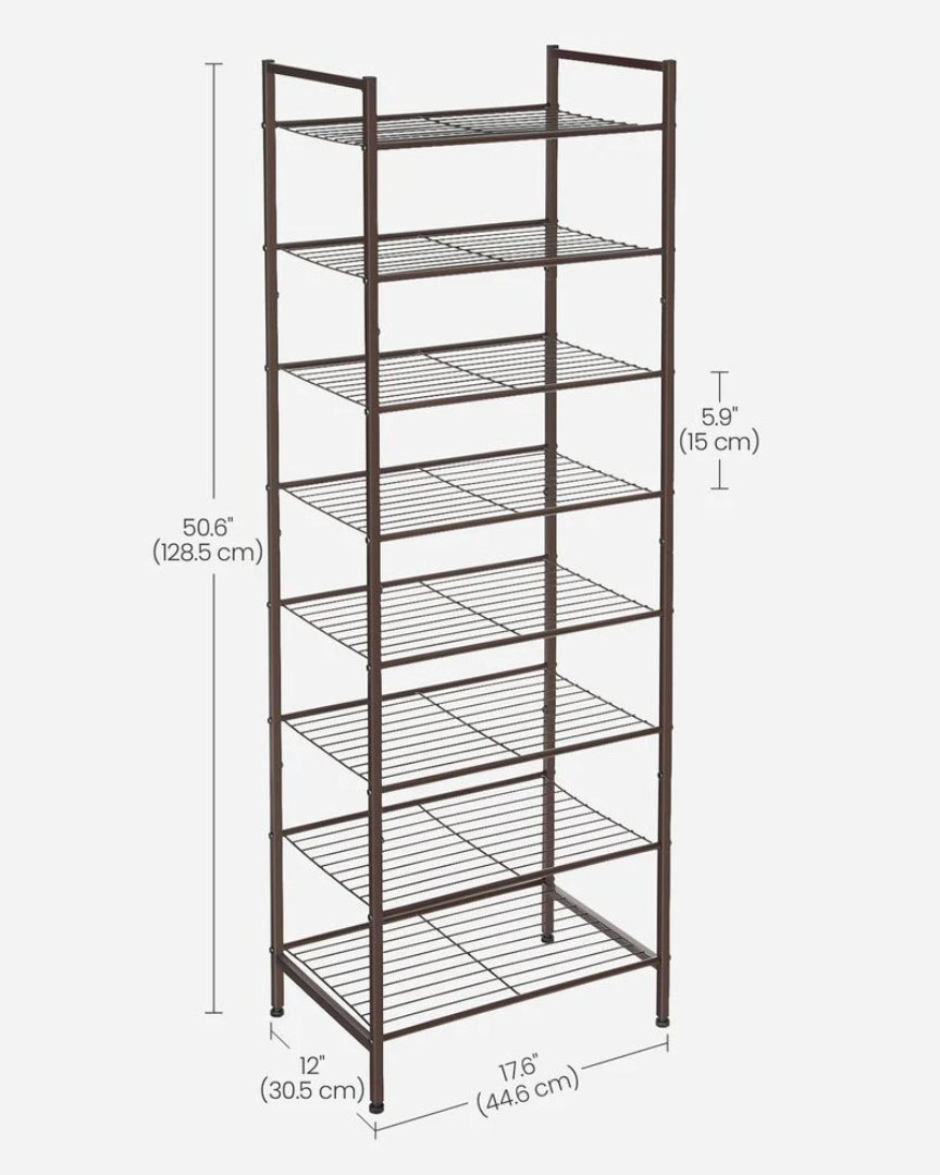 8 Tier Narrow Shoe Rack With Metal Shelves – product view 8 | Ridgefield Furniture