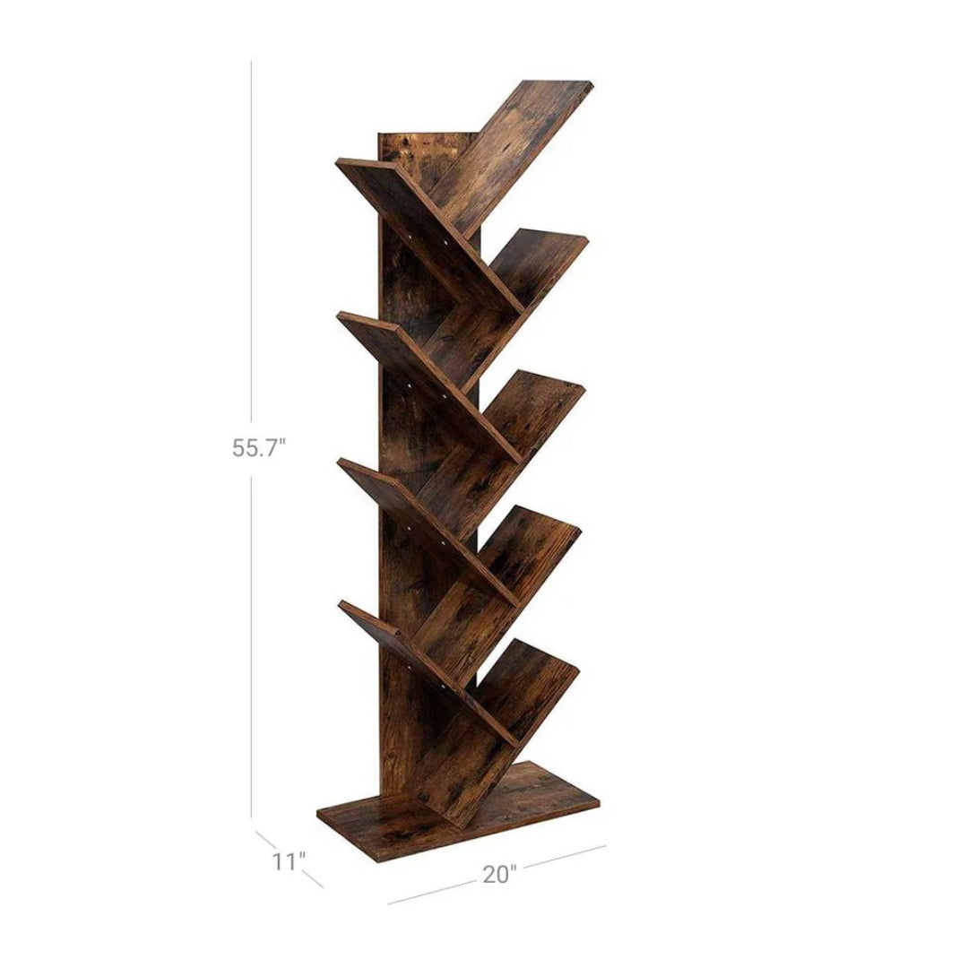 9 Tier Tree Bookshelf Space Saving Bookcase Storage Shelf – product view 13 | Ridgefield Furniture