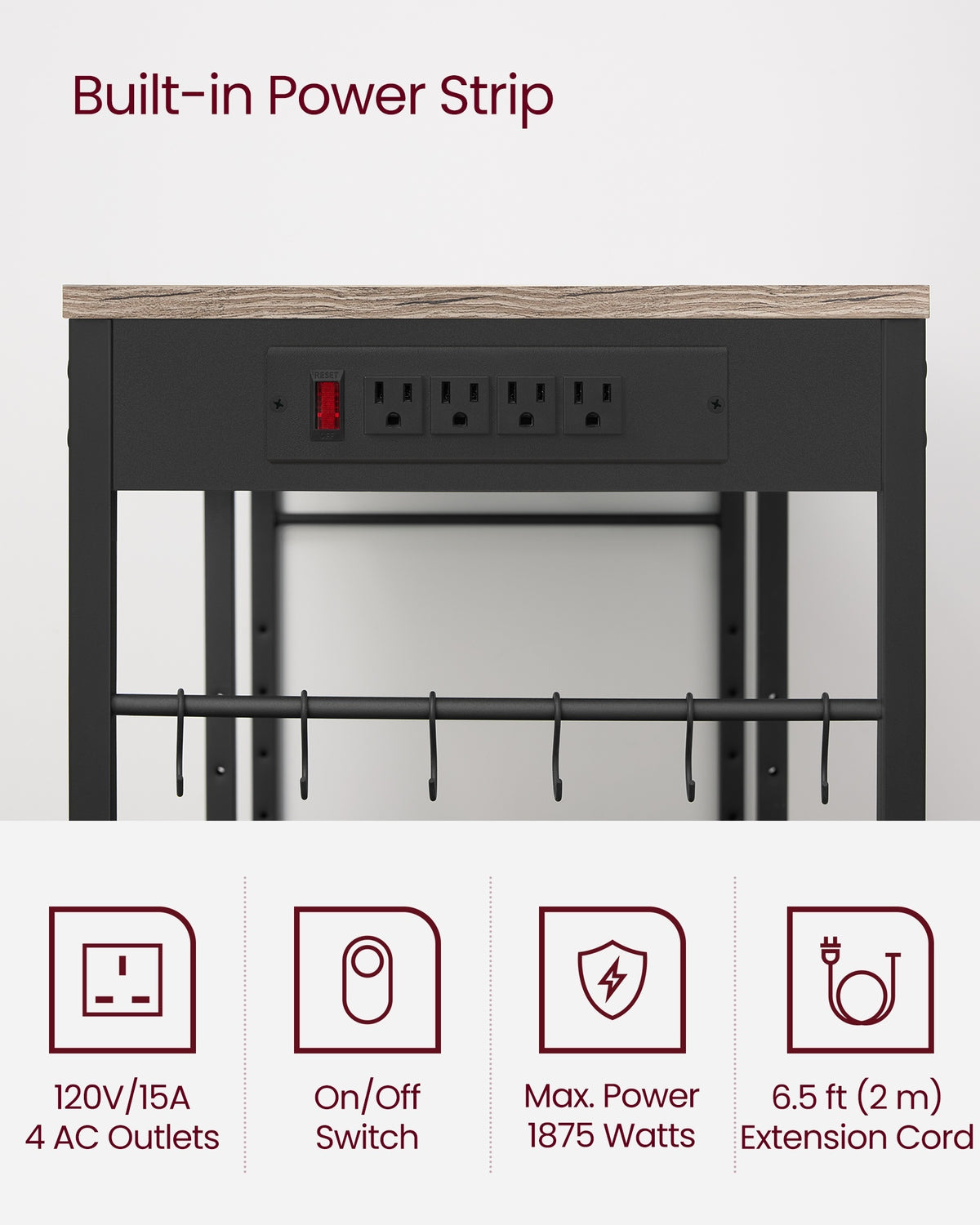 Bakers Rack With Charging Station And Adjustable Shelves, Kitchen Rack - product photo 48