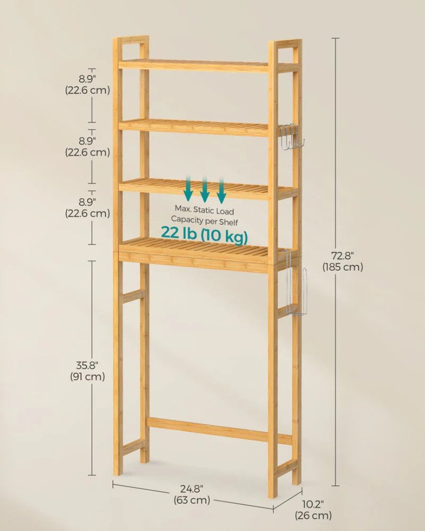 Bamboo Over Toilet Bathroom Organizer 3 Or 4 Tier Shelf – product view 19 | Ridgefield Furniture