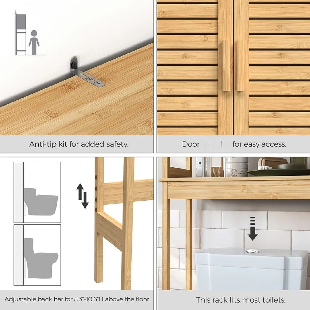 Bamboo Over Toilet Storage Cabinet With Doors And Shelf – product view 12 | Ridgefield Furniture