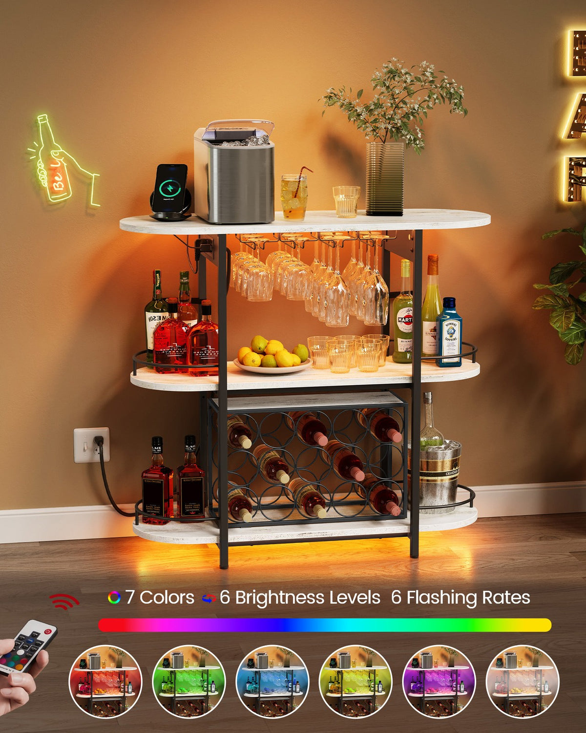 Bar Cabinet With LED Lights And Power Outlets - product photo 15