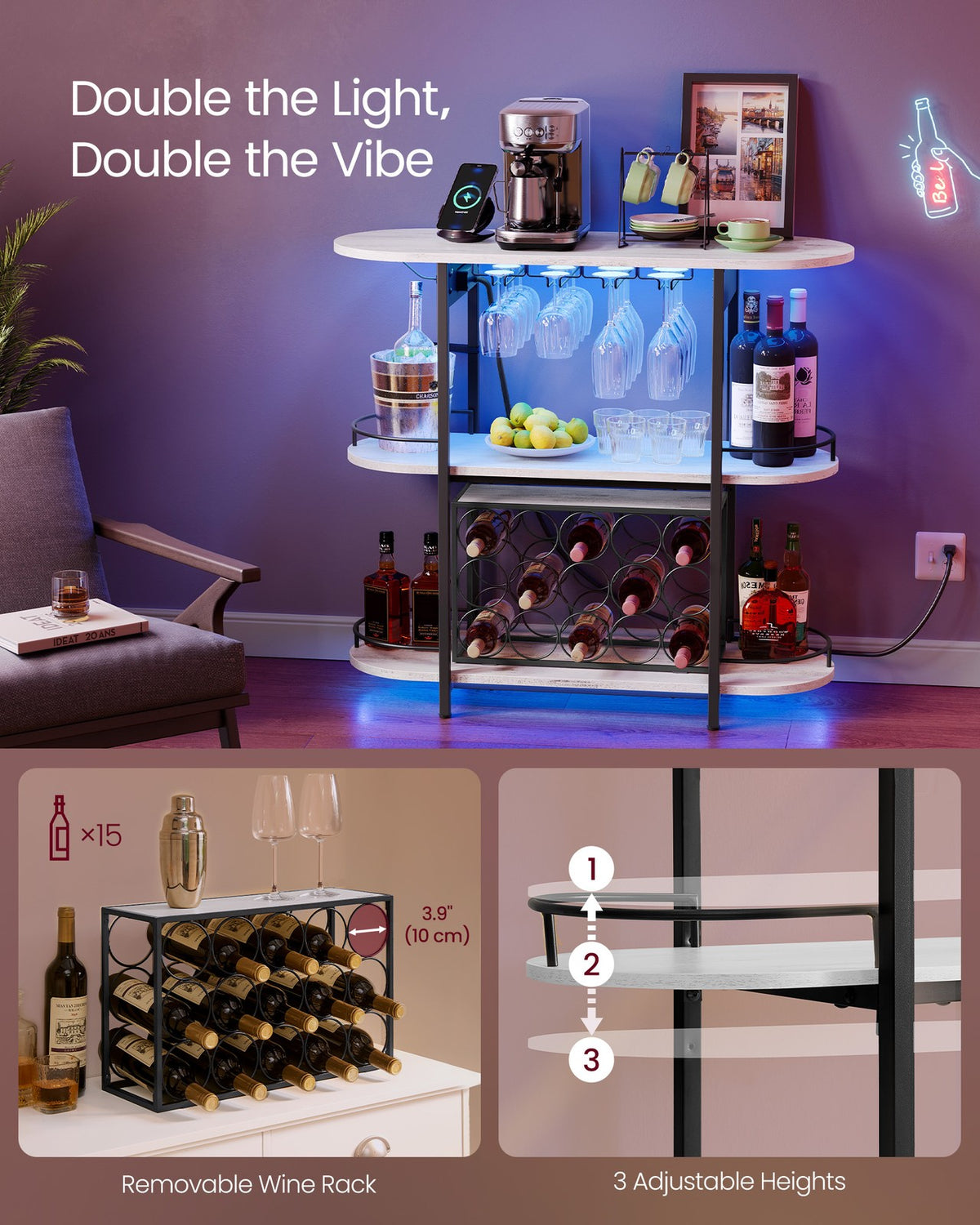 Bar Cabinet With LED Lights And Power Outlets - product photo 16