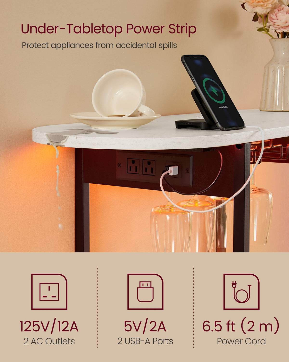 Bar Cabinet With LED Lights And Power Outlets - product photo 17