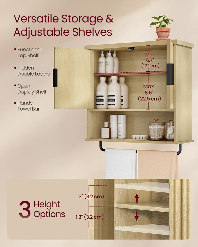 Bathroom Cabinet Wall Mounted, Over Toilet Hanging Cabinet - product photo 04