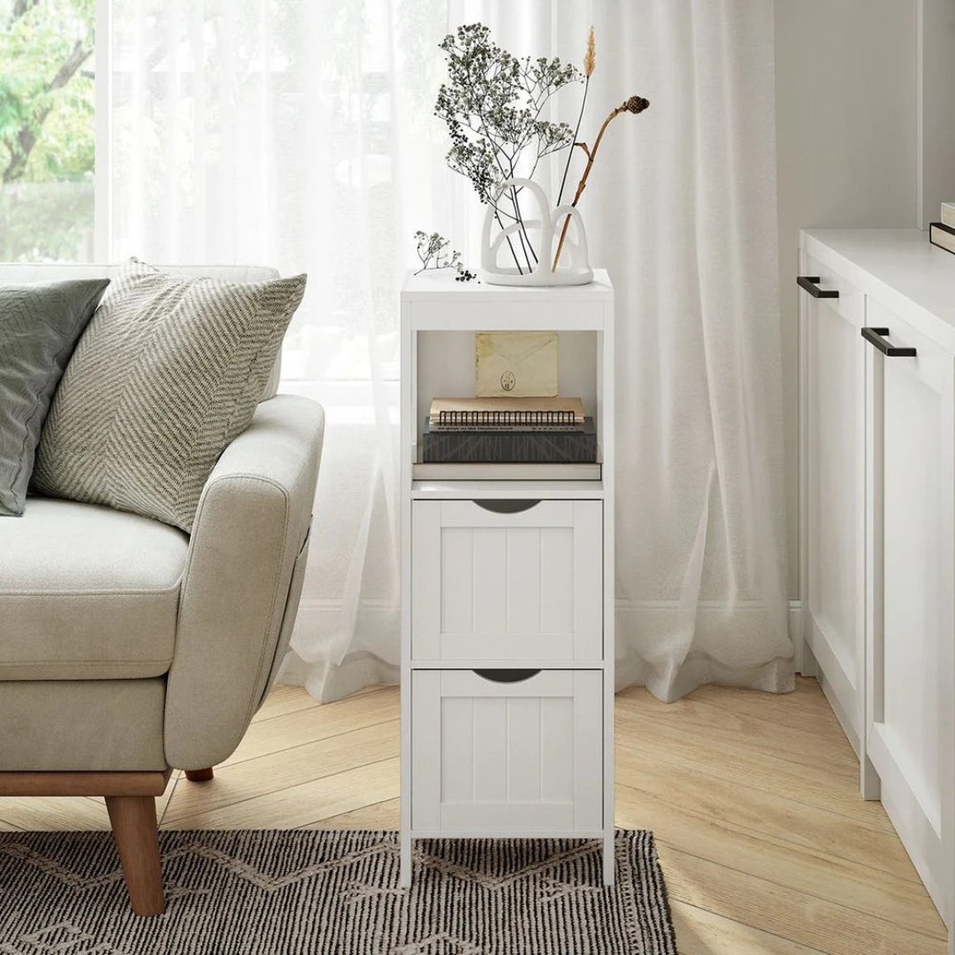 Bathroom Floor Cabinet With 2 Drawers Slim Storage 35in High – product view 6 | Ridgefield Furniture