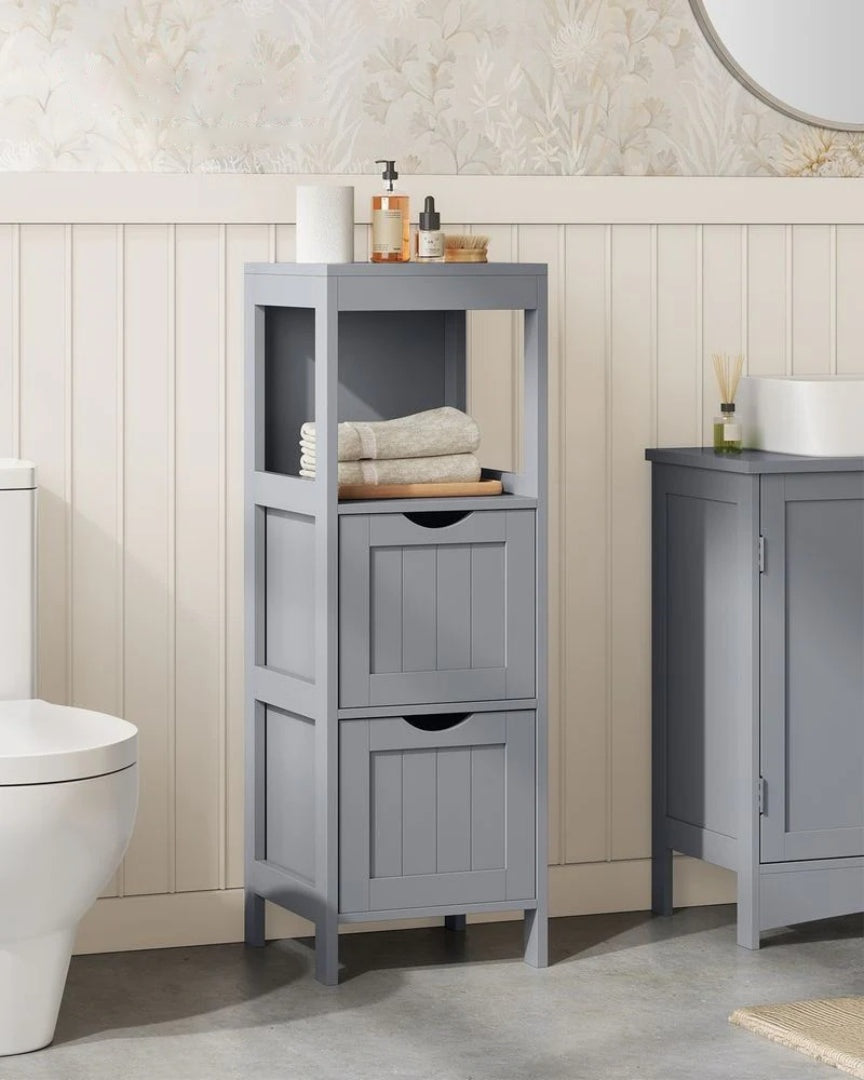 Bathroom Floor Cabinet With 2 Drawers Slim Storage 35in High – product view 14 | Ridgefield Furniture