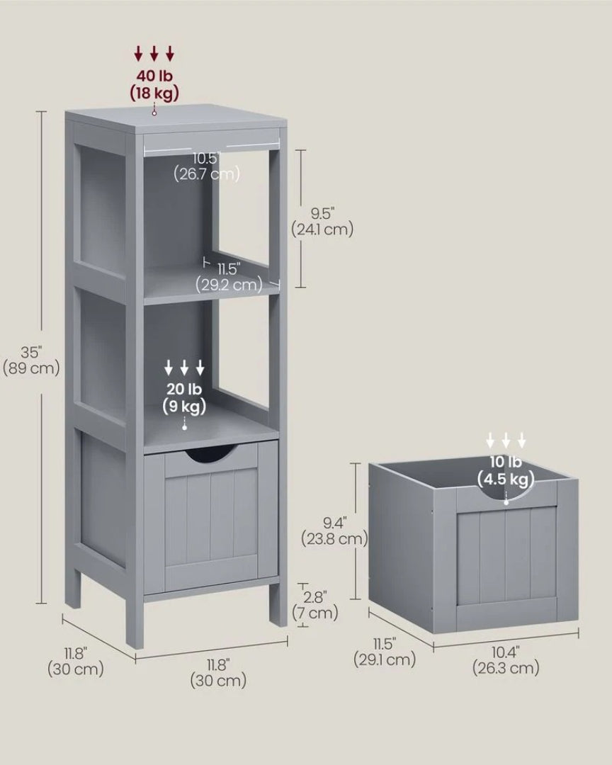 Bathroom Floor Cabinet With 2 Drawers Slim Storage 35in High – product view 18 | Ridgefield Furniture