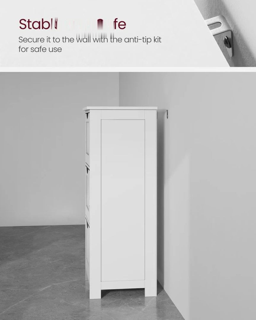 Bathroom Floor Cabinet With 3 Drawers Slim Storage 31.9in High – product view 4 | Ridgefield Furniture
