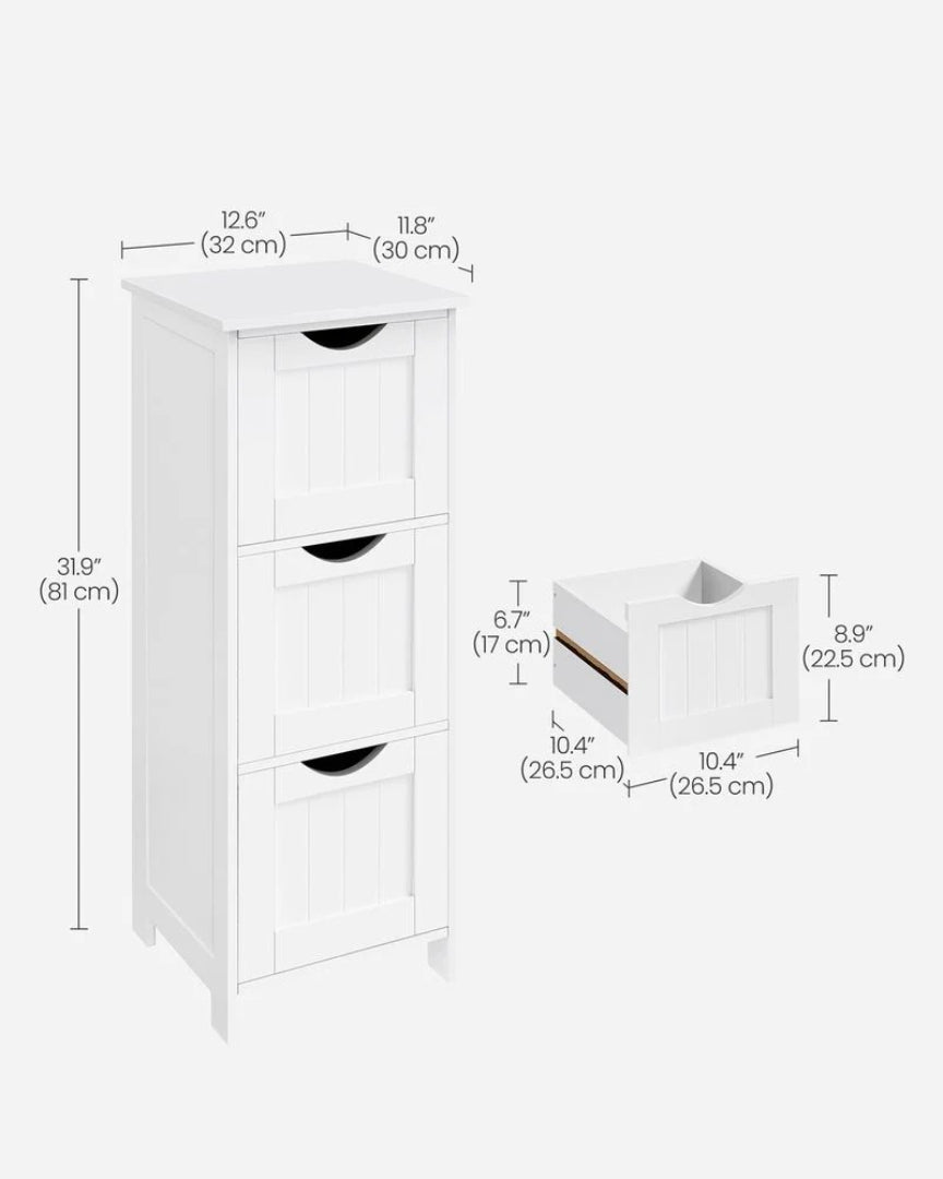 Bathroom Floor Cabinet With 3 Drawers Slim Storage 31.9in High – product view 5 | Ridgefield Furniture