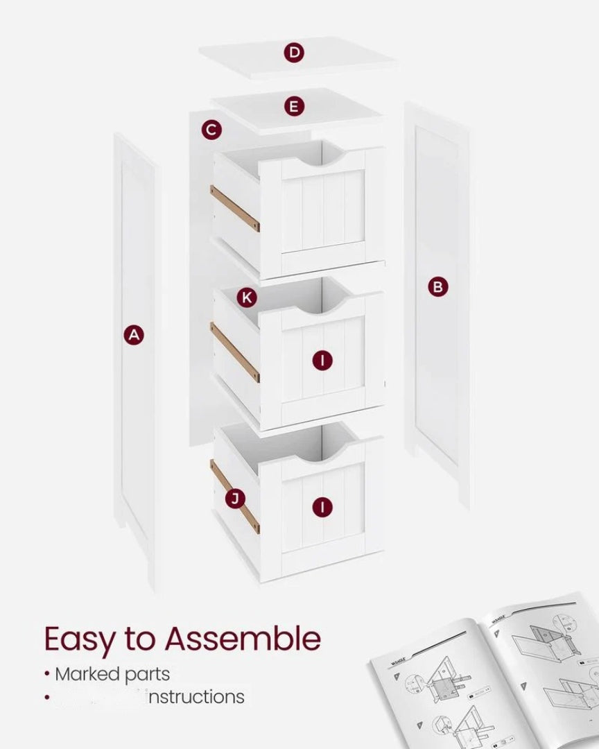 Bathroom Floor Cabinet With 3 Drawers Slim Storage 31.9in High – product view 6 | Ridgefield Furniture