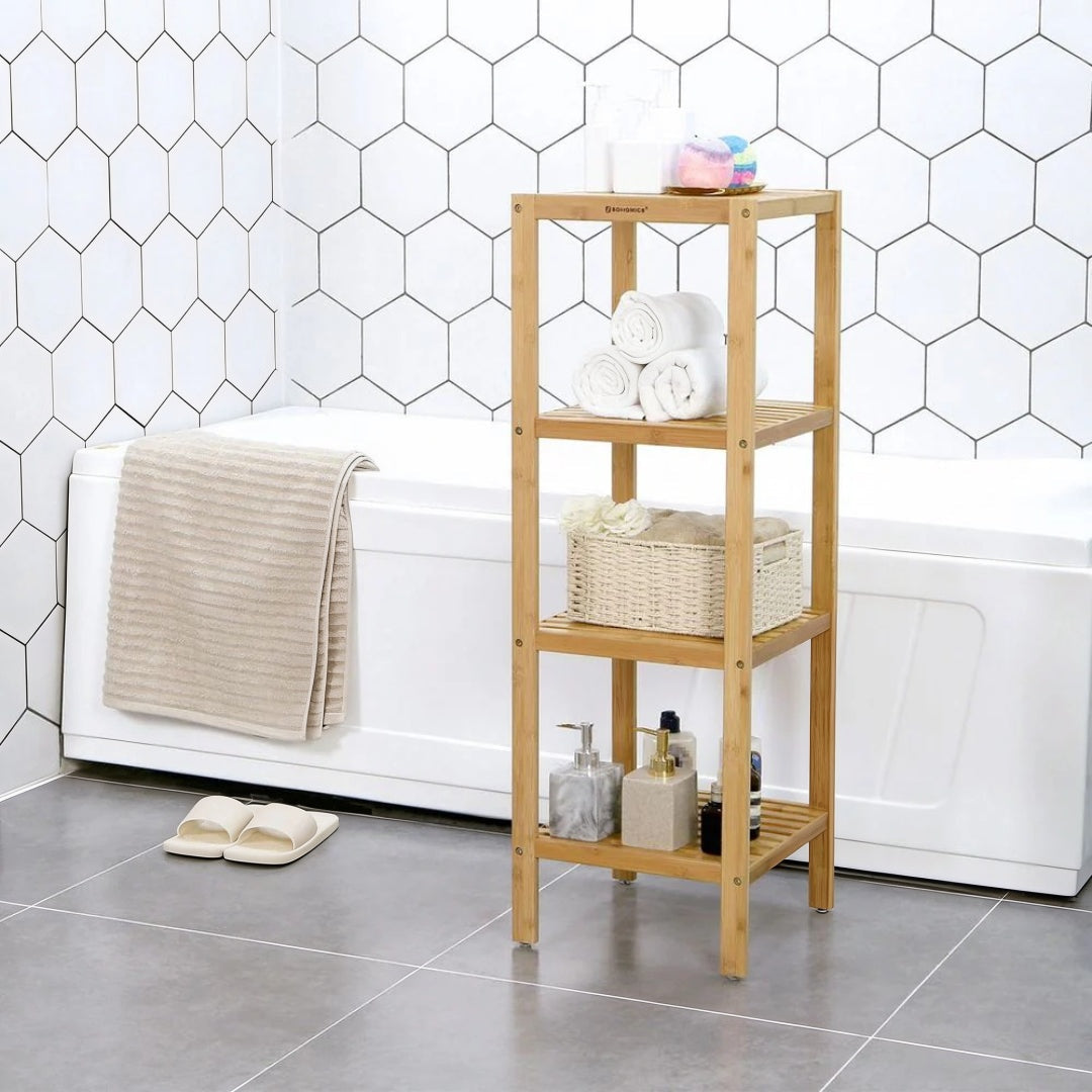 Bathroom Shelf 4-Tier Bamboo Storage Rack 38.6in High – product view 6 | Ridgefield Furniture