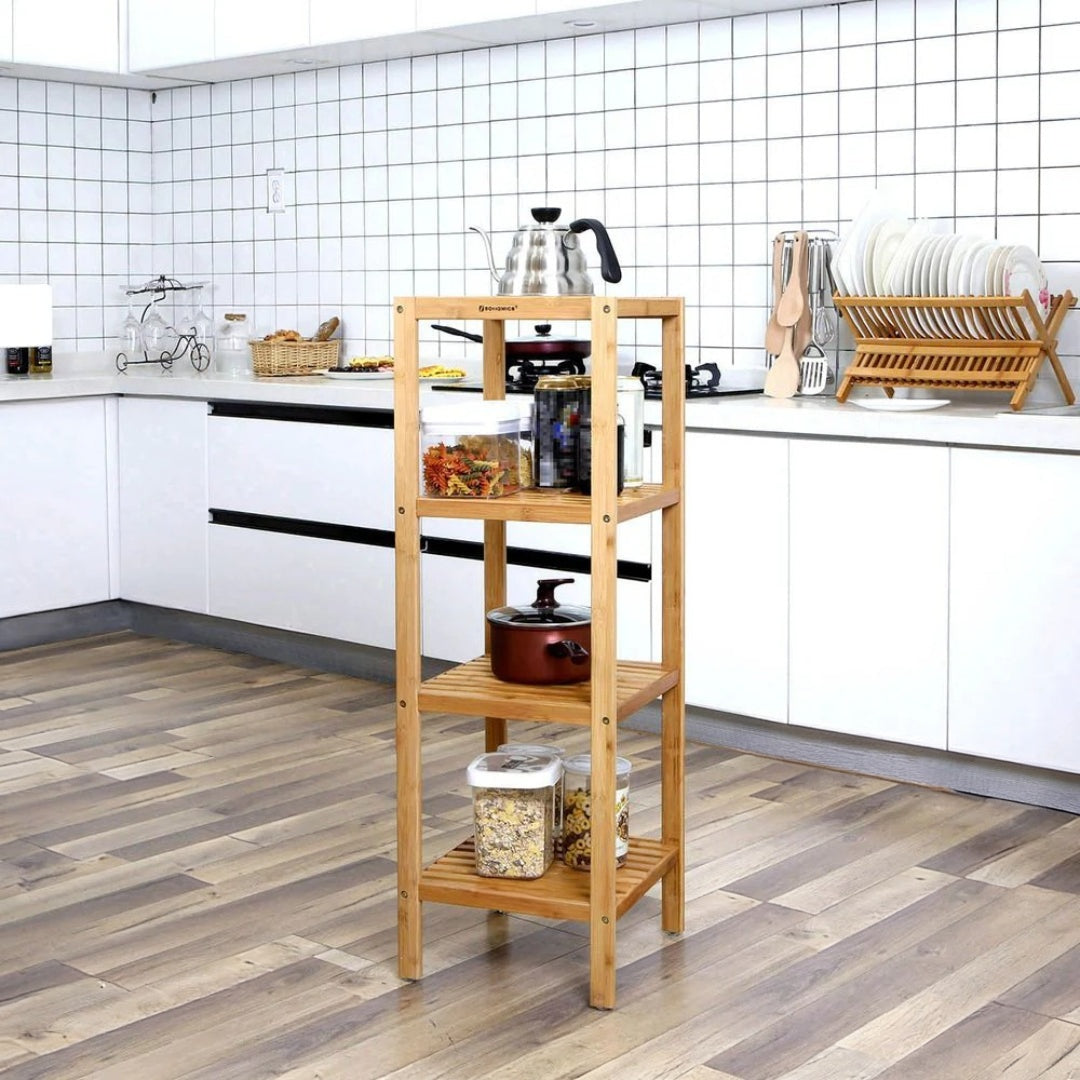 Bathroom Shelf 4-Tier Bamboo Storage Rack 38.6in High – product view 7 | Ridgefield Furniture