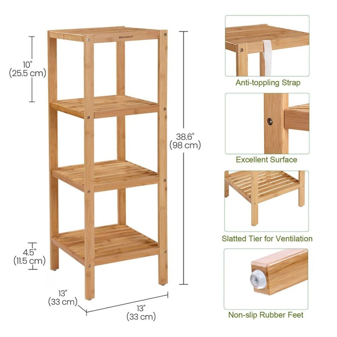 Bathroom Shelf 4-Tier Bamboo Storage Rack 38.6in High – product view 8 | Ridgefield Furniture