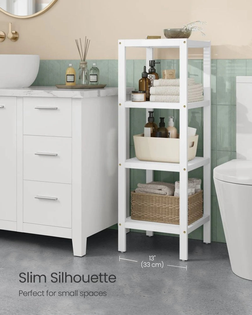 Bathroom Shelf 4-Tier Bamboo Storage Rack 38.6in High – product view 12 | Ridgefield Furniture