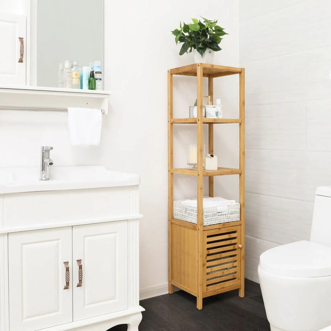 Bathroom Storage Cabinet 4-Tier Bamboo Floor Cabinet 55.5in High – product view 2 | Ridgefield Furniture
