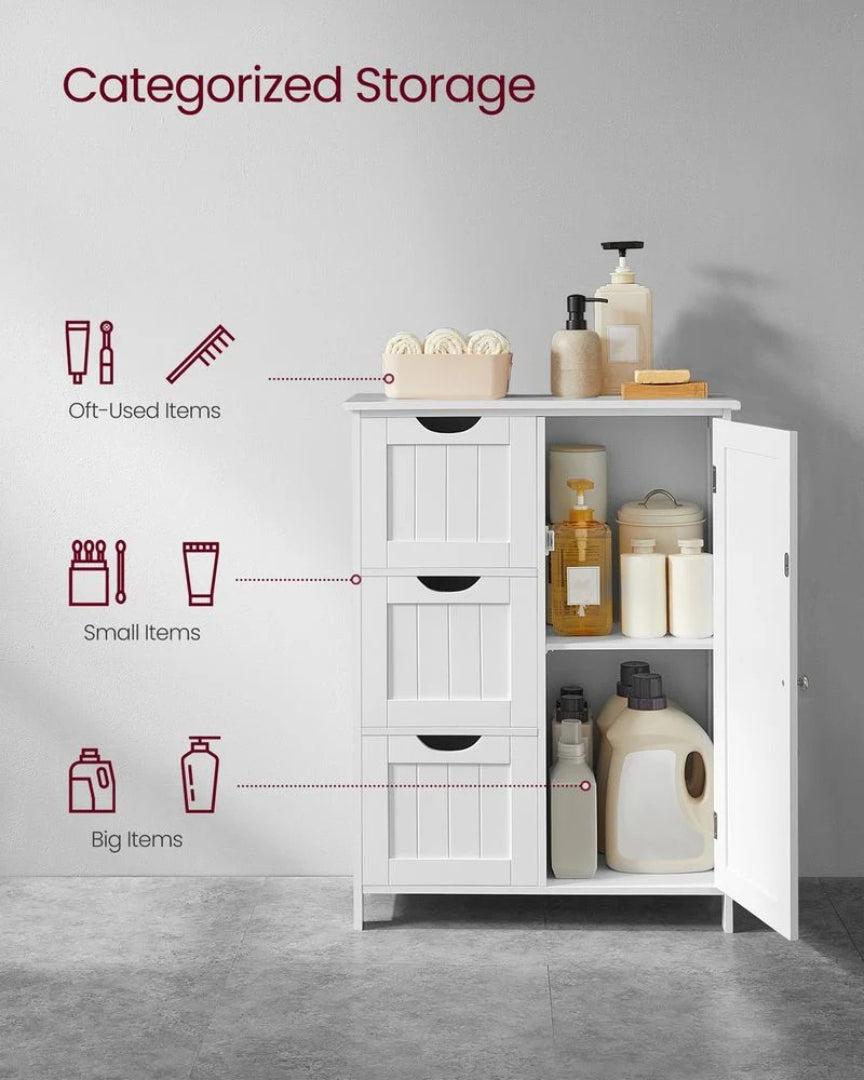 Bathroom Storage Cabinet With 3 Drawers Freestanding 23.6in Wide – product view 4 | Ridgefield Furniture