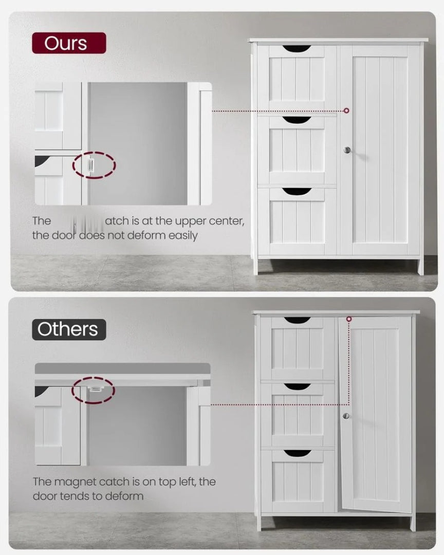 Bathroom Storage Cabinet With 3 Drawers Freestanding 23.6in Wide – product view 8 | Ridgefield Furniture