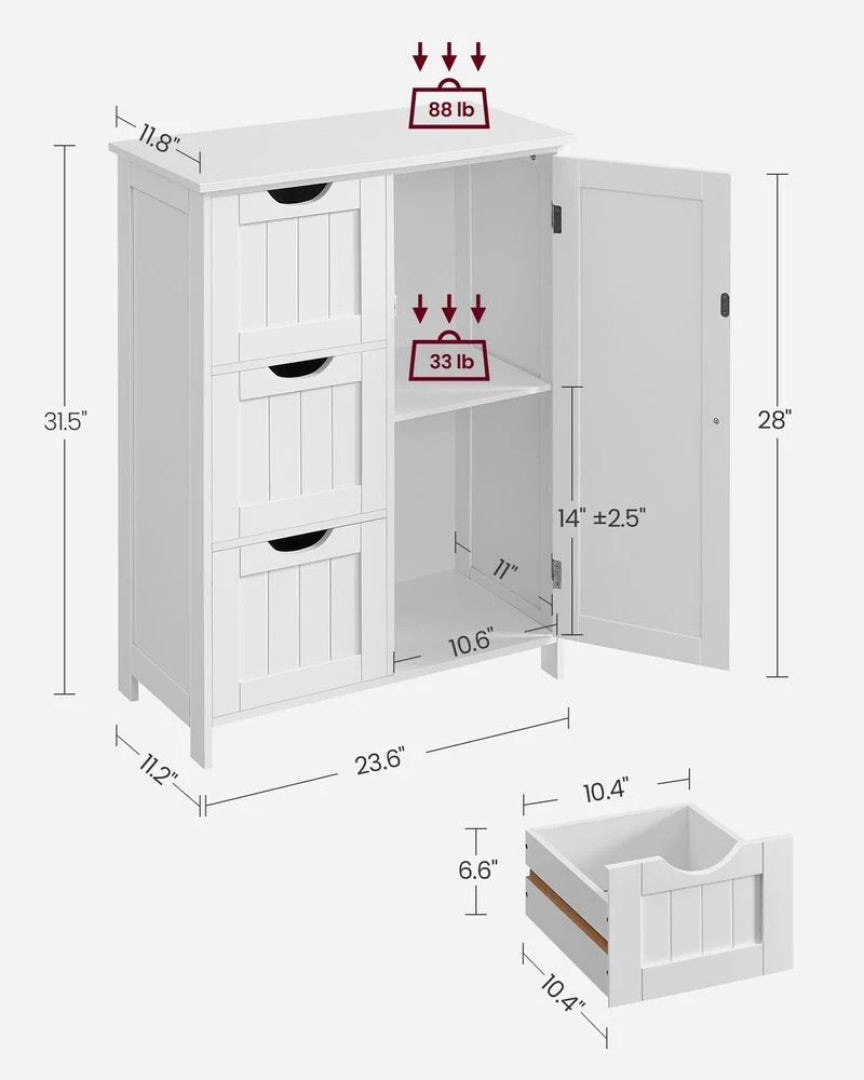 Bathroom Storage Cabinet With 3 Drawers Freestanding 23.6in Wide – product view 9 | Ridgefield Furniture