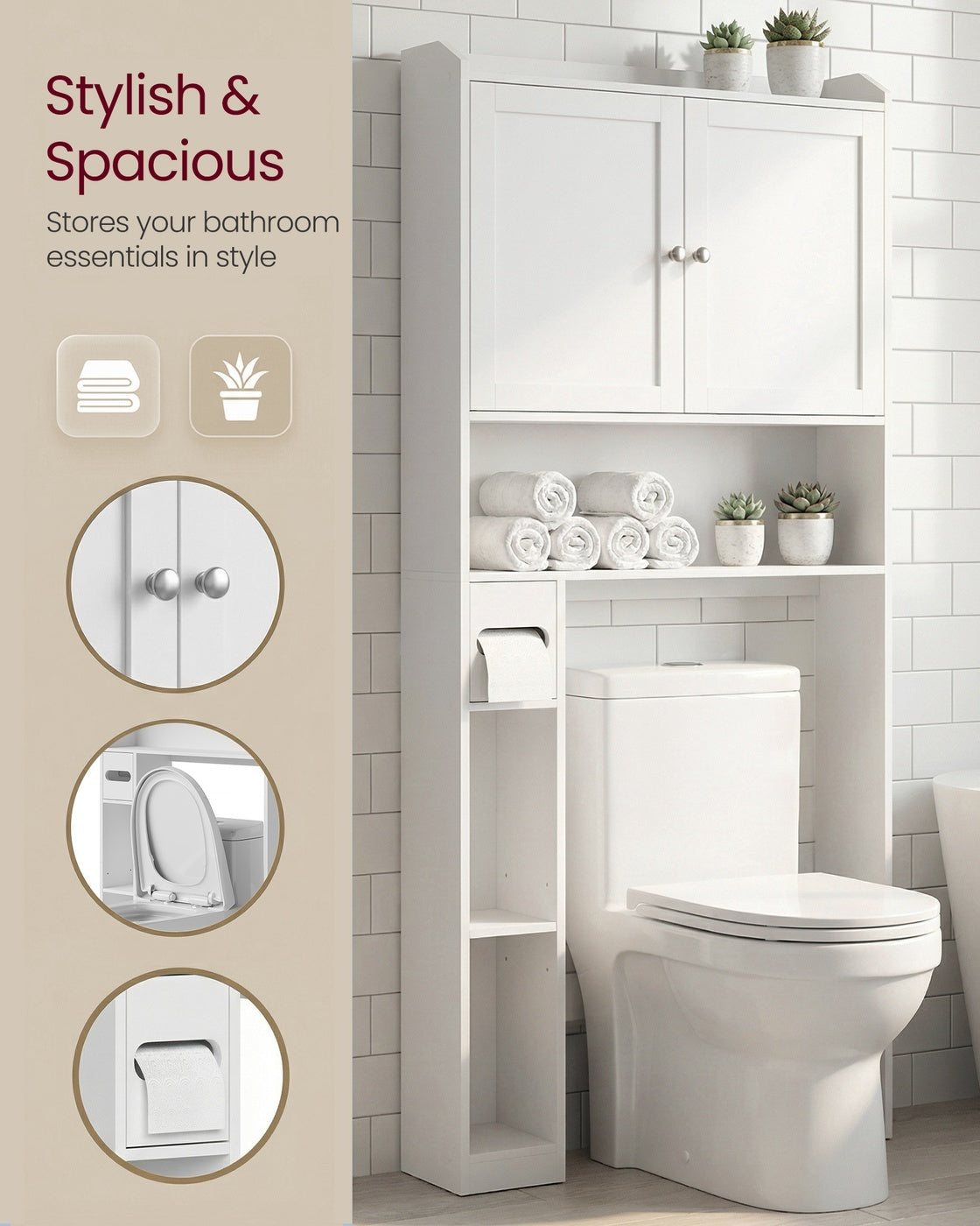 Bathroom Storage Shelf With Paper Holder Over Toilet - product photo 13