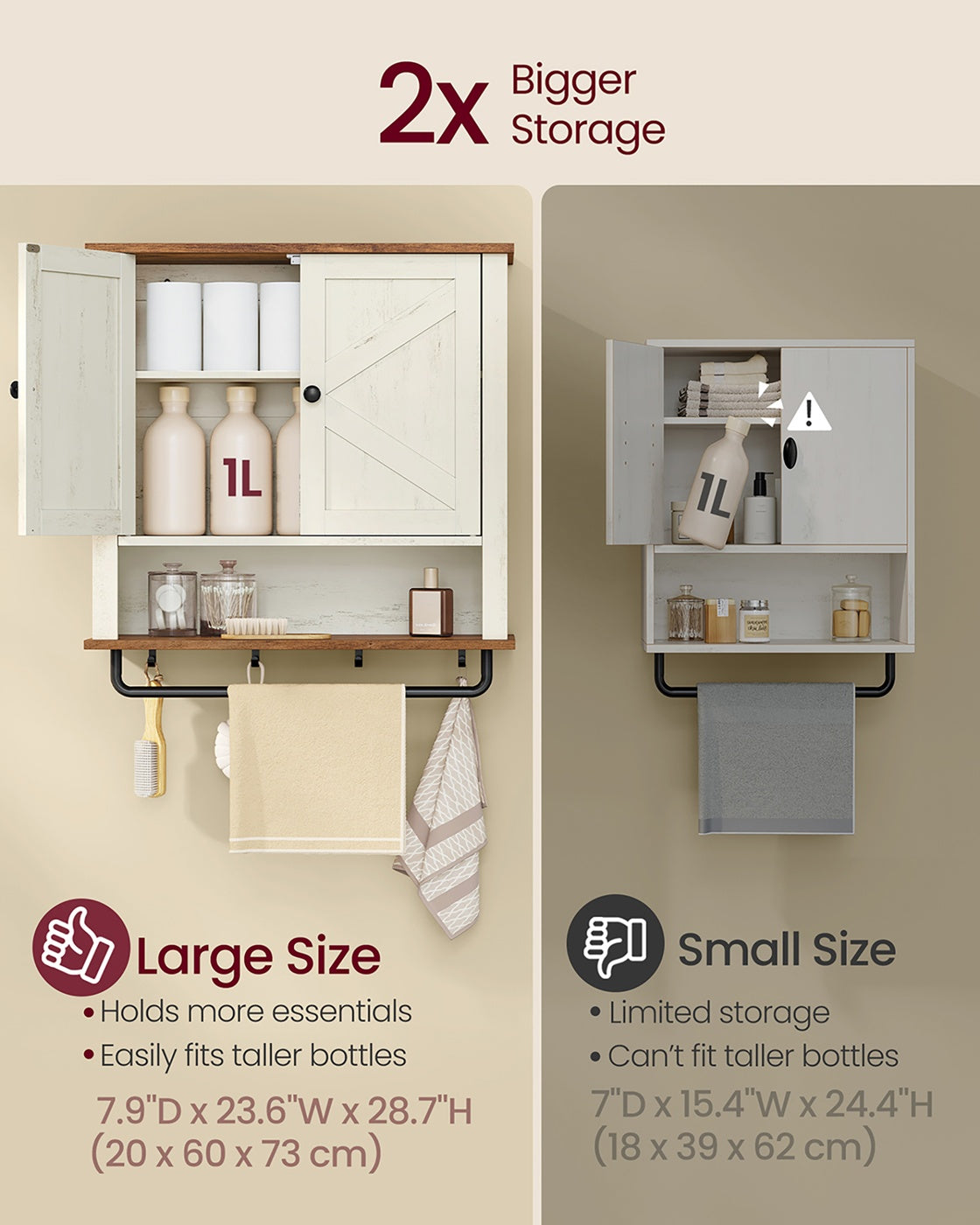Bathroom Wall Cabinet, Farmhouse Wall-Mounted Medicine Storage Cabinet With 2 - product photo 03