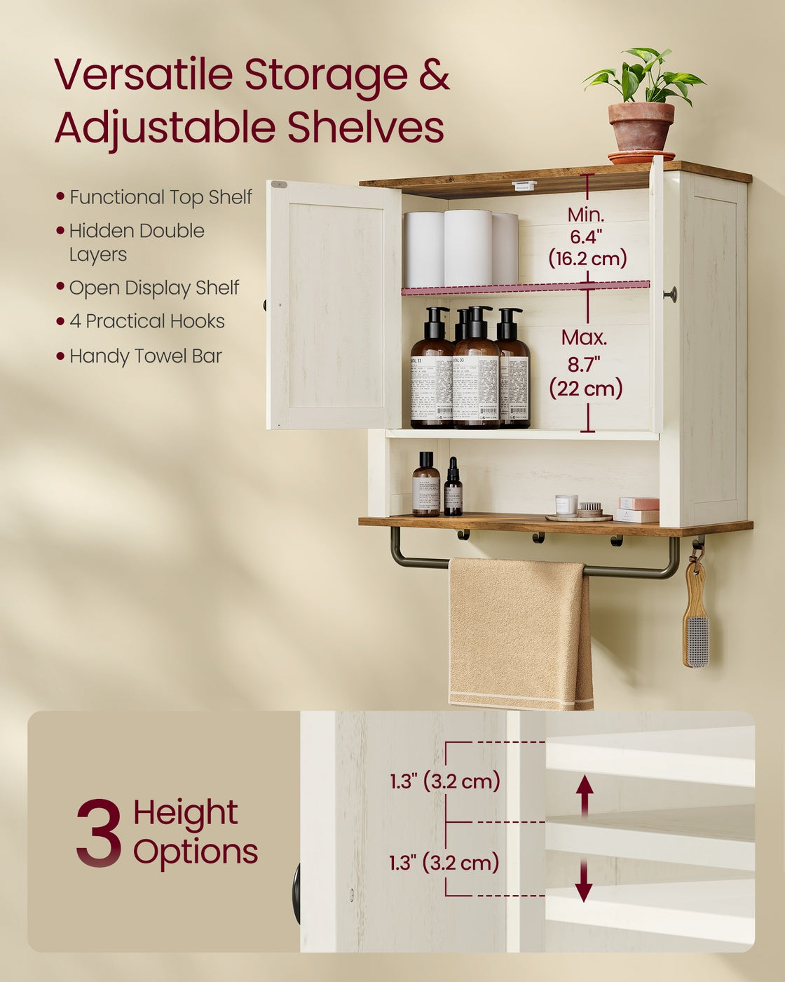 Bathroom Wall Cabinet, Farmhouse Wall-Mounted Medicine Storage Cabinet With 2 - product photo 04