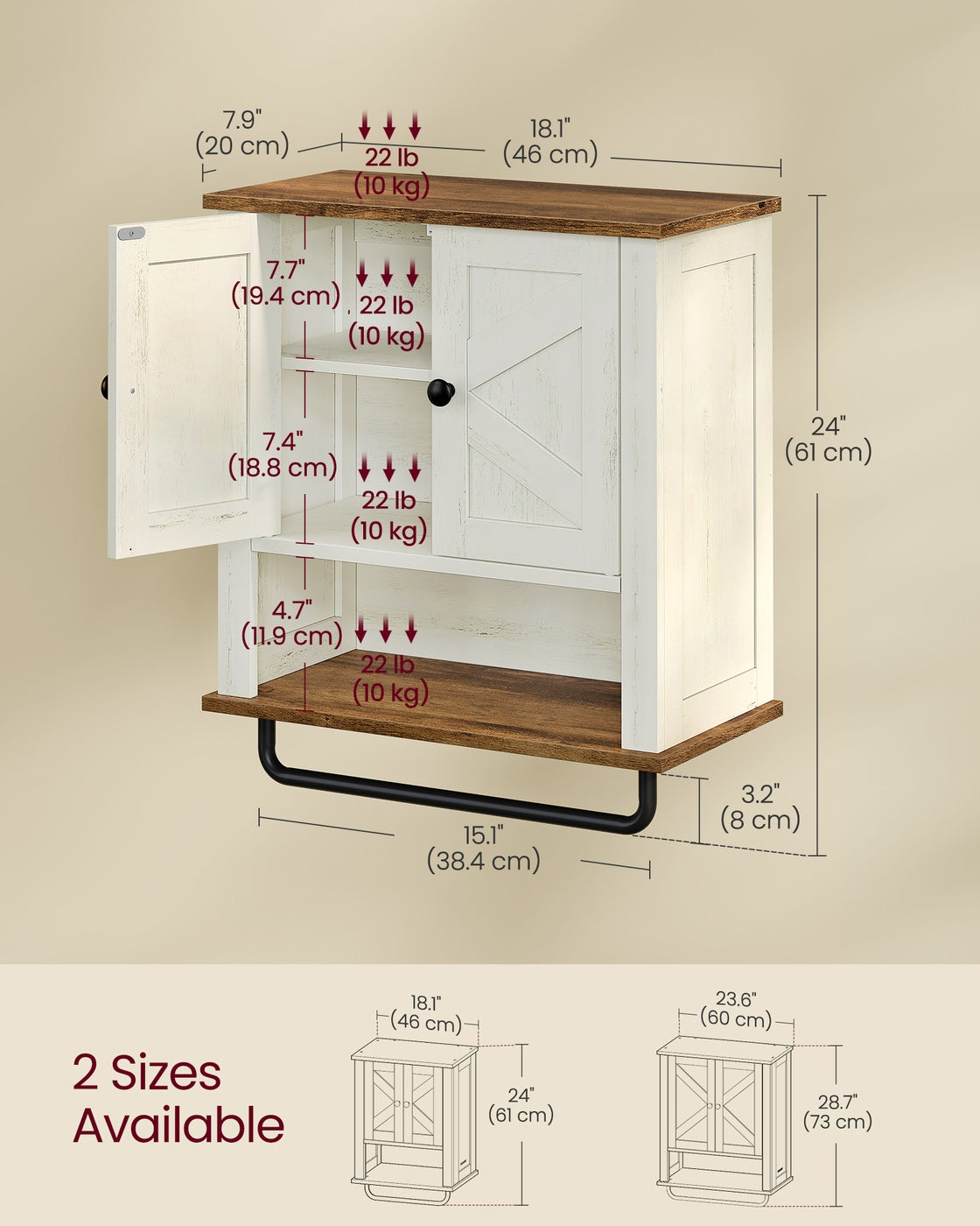 Bathroom Wall Cabinet, Farmhouse Wall-Mounted Medicine Storage Cabinet With 2 - product photo 12