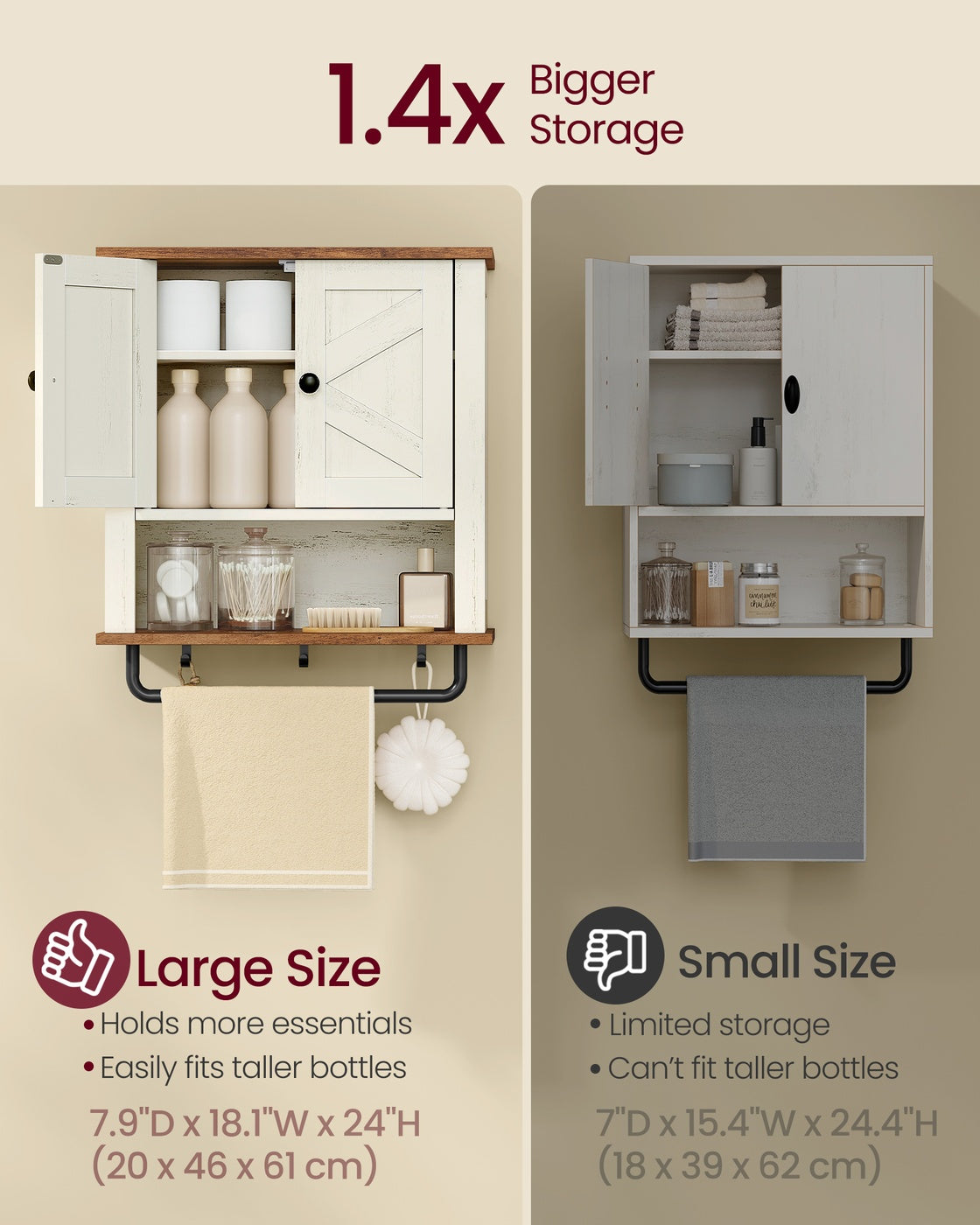 Bathroom Wall Cabinet, Farmhouse Wall-Mounted Medicine Storage Cabinet With 2 - product photo 15