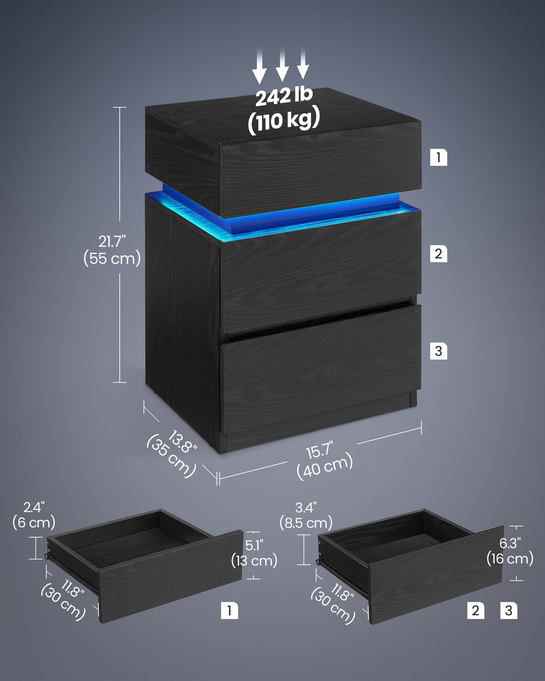 Bedside Table With LED Lights - product photo 12